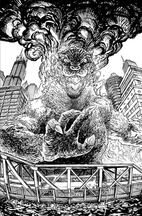 Cover image for Godzilla Vs. America: Chicago Variant RI (25) (Browne Full Art B&W)