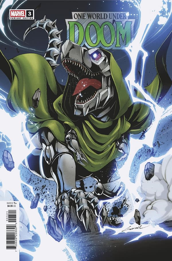 Cover image for ONE WORLD UNDER DOOM #3 GODTAIL DOOMASAUR VARIANT