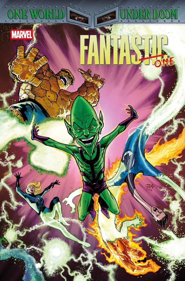 Cover image for FANTASTIC FOUR #32 JOSHUA CASSARA IMPOSSIBLE MAN POP-UP VARIANT [DOOM]