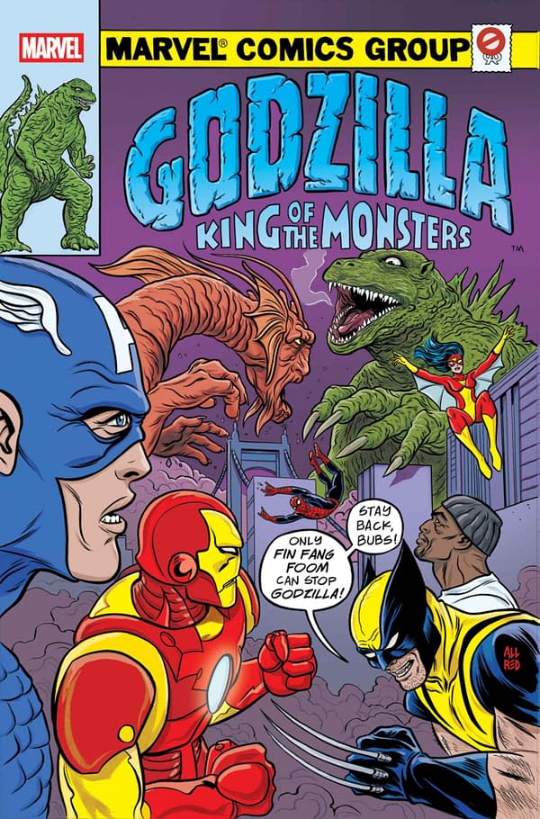 Cover image for GODZILLA VS. AVENGERS #1 MIKE ALLRED GODZILLA KING OF THE MONSTERS HOMAGE VARIANT