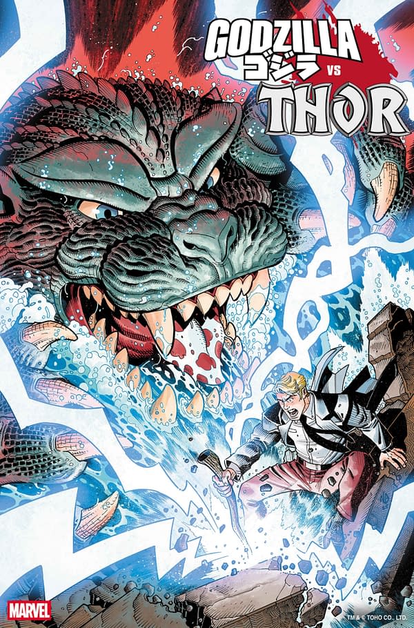 Cover image for GODZILLA VS. THOR #1 NICK BRADSHAW MONSTER HOMAGE VARIANT