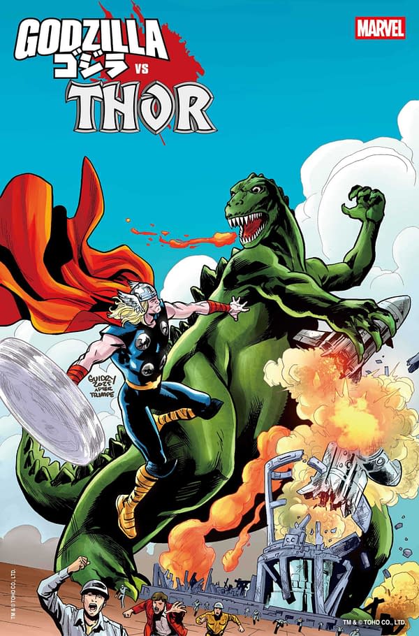 Cover image for GODZILLA VS. THOR #1 GAVIN GUIDRY GODZILLA KING OF THE MONSTERS HOMAGE VARIANT