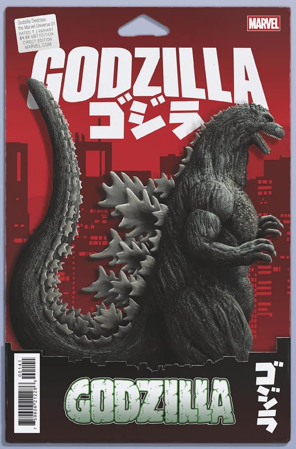 Cover image for GODZILLA DESTROYS THE MARVEL UNIVERSE #1 JOHN TYLER CHRISTOPHER ACTION FIGURE VARIANT