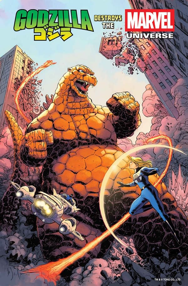 Cover image for GODZILLA DESTROYS THE MARVEL UNIVERSE #1 DAVE WACHTER MARVELIZED THING-ZILLA VARIANT