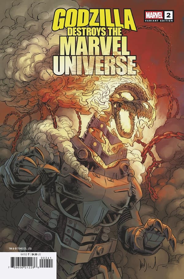 Cover image for GODZILLA DESTROYS THE MARVEL UNIVERSE #2 DAVE WACHTER MARVELIZED MECHA-GHOST RIDERZILLA VARIANT