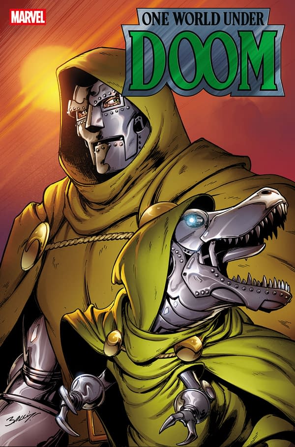 Cover image for ONE WORLD UNDER DOOM #9 MARK BAGLEY DOOMASAUR VARIANT