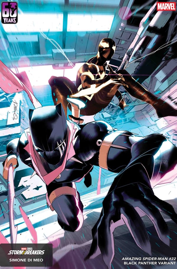 Cover image for AMAZING SPIDER-MAN #22 SIMONE DI MEO BLACK PANTHER VARIANT