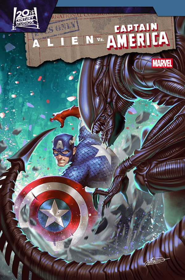 Cover image for ALIEN VS. CAPTAIN AMERICA #4 MATEUS MANHANINI VARIANT
