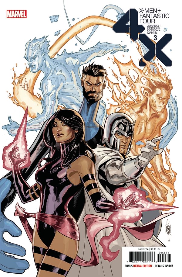 The cover to X-Men/Fantastic Four #3 from Marvel Comics, with art by Terry Dodson and Rachel Dodson.