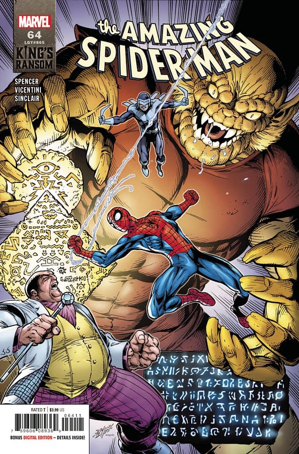 The Mark Bagley main cover to Amazing Spider-Man #64, by Nick Spencer and Federico Vicentini, in stores from Marvel Comics on Wednesday, April 21st, 2021