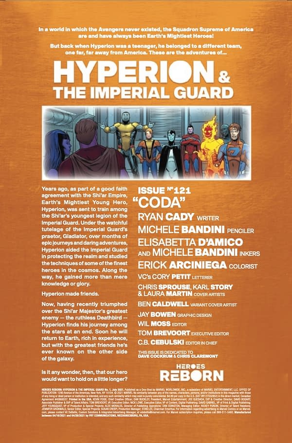 Interior preview page from HEROES REBORN HYPERION AND IMPERIAL GUARD #1