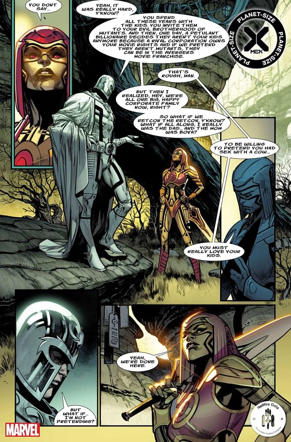Planet-Sized Improbable Previews - a page from Planet-Sized X-Men #1, by Gerry Duggan and Pepe Larraz, helpfully lettered by Jude Terror, in stores from Marvel Comics on June 16th.