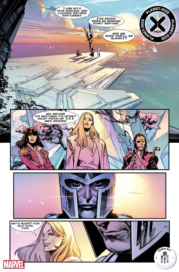 Planet-Sized Improbable Previews - a page from Planet-Sized X-Men #1, by Gerry Duggan and Pepe Larraz, helpfully lettered by Jude Terror, in stores from Marvel Comics on June 16th.