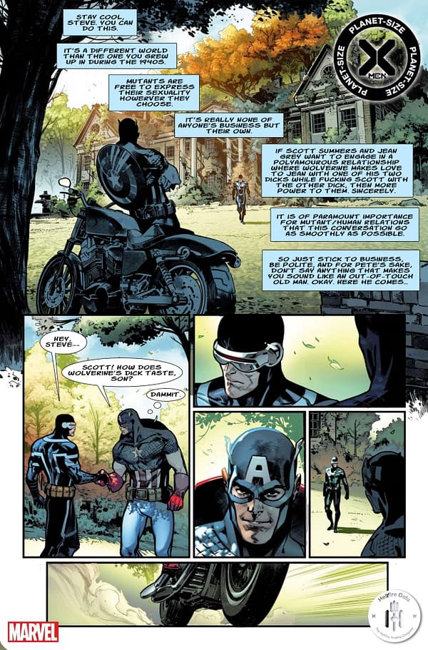 Planet-Sized Improbable Previews - a page from Planet-Sized X-Men #1, by Gerry Duggan and Pepe Larraz, helpfully lettered by Jude Terror, in stores from Marvel Comics on June 16th.