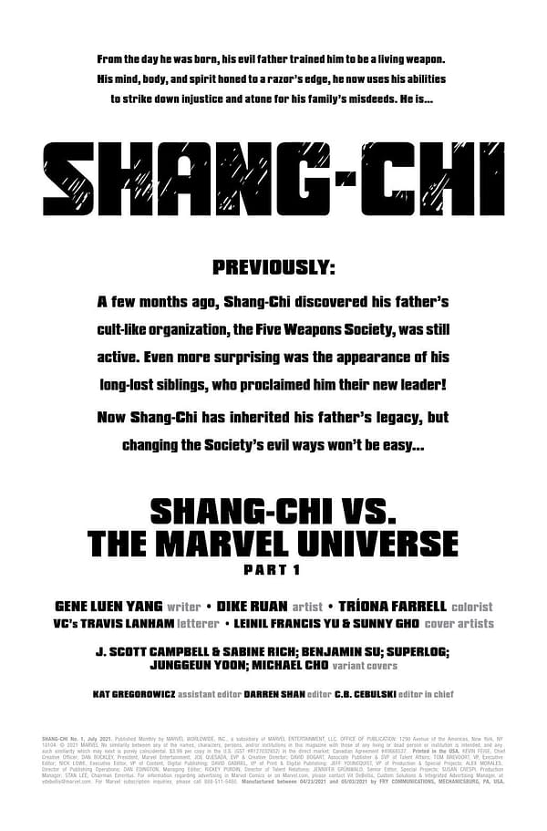 Interior preview page from SHANG-CHI #1