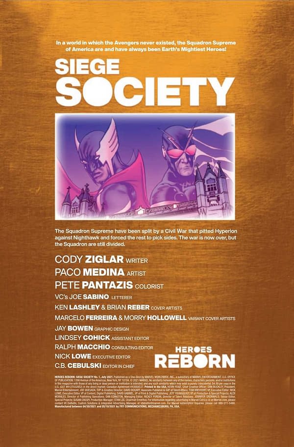Interior preview page from HEROES REBORN SIEGE SOCIETY #1