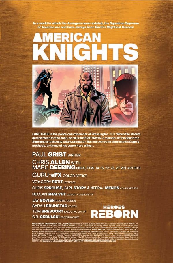 Interior preview page from HEROES REBORN AMERICAN KNIGHTS #1