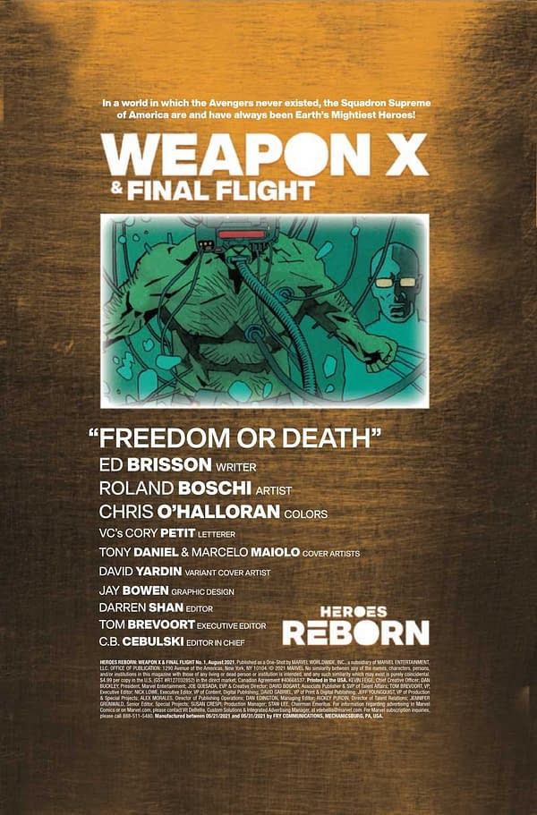 Interior preview page from HEROES REBORN WEAPON X AND FINAL FLIGHT #1