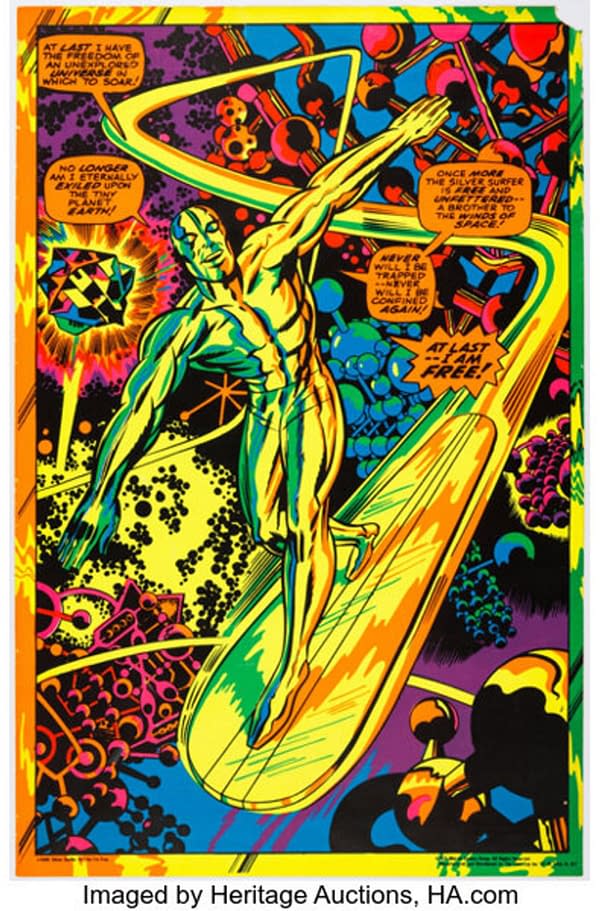 Marvel Psychedelic Black Light Poster #4005 Silver Surfer "At Last I'm Free" (The Third Eye, 1971). Credit: Heritage Auctions