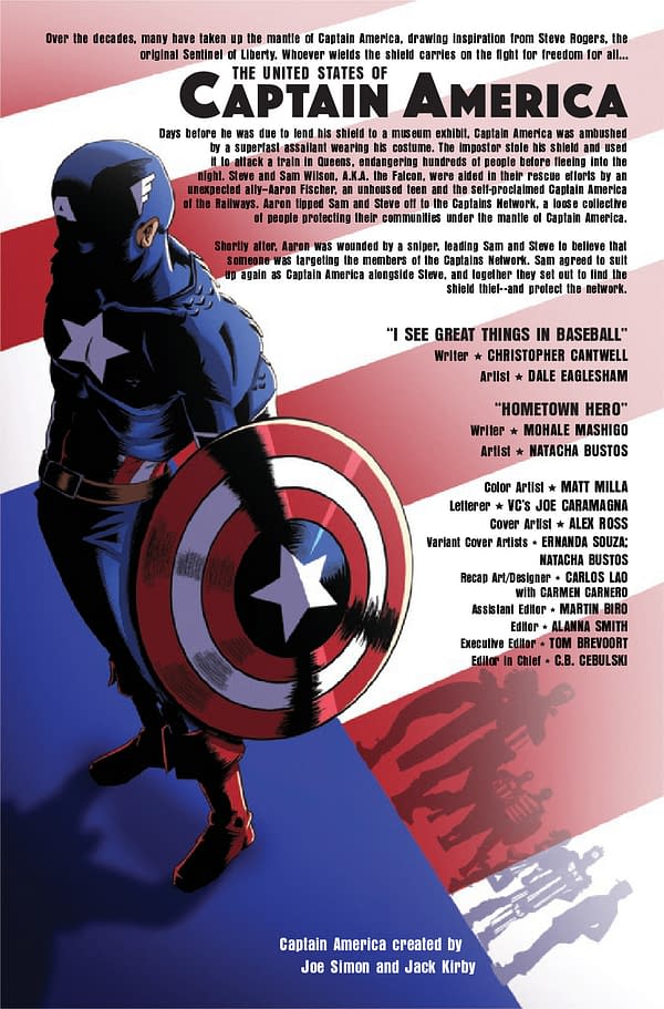 Interior preview page from MAY210563 UNITED STATES OF CAPTAIN AMERICA #2 (OF 5), by (W) Mohale Mashigo, Christopher Cantwell (A) Dale Eaglesham, Natacha Bustos (CA) Gerald Parel, in stores Wednesday, July 28, 2021 from MARVEL COMICS
