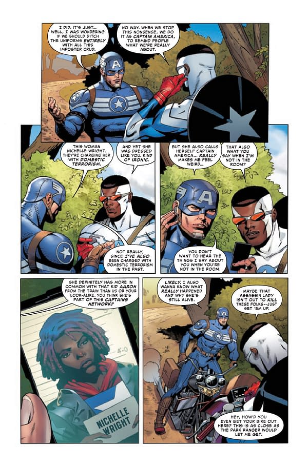 Interior preview page from MAY210563 UNITED STATES OF CAPTAIN AMERICA #2 (OF 5), by (W) Mohale Mashigo, Christopher Cantwell (A) Dale Eaglesham, Natacha Bustos (CA) Gerald Parel, in stores Wednesday, July 28, 2021 from MARVEL COMICS