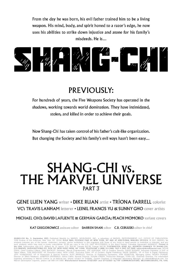 Interior preview page from SHANG-CHI #3