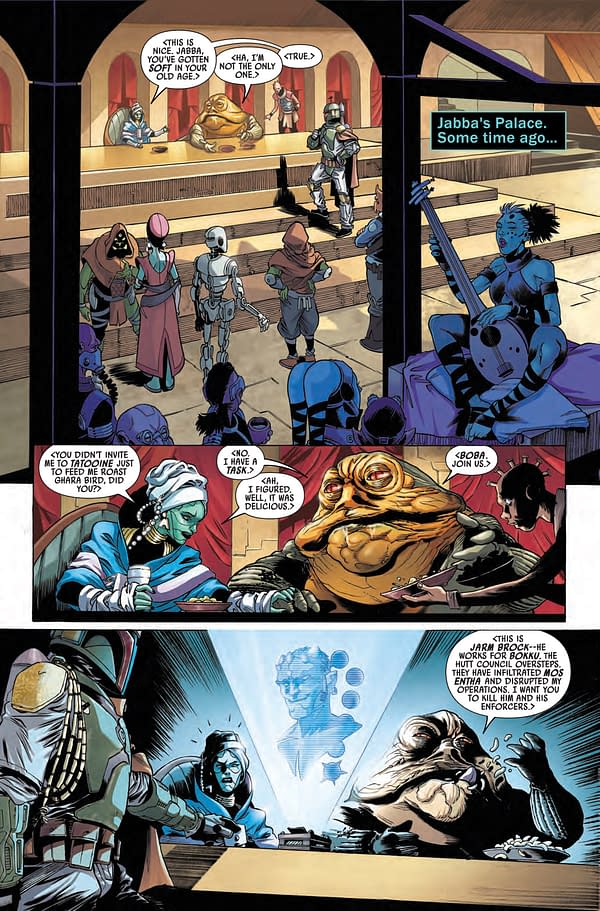 Interior preview page from MAY210675 STAR WARS WAR OF THE BOUNTY HUNTERS JABBA THE HUTT #1, by (W) Justina Ireland (A) Luca Pizarri, More (CA) Mahmud Asrar, in stores Wednesday, July 21, 2021 from MARVEL COMICS