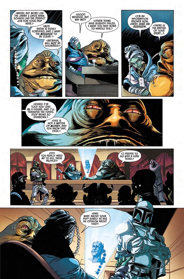 Interior preview page from MAY210675 STAR WARS WAR OF THE BOUNTY HUNTERS JABBA THE HUTT #1, by (W) Justina Ireland (A) Luca Pizarri, More (CA) Mahmud Asrar, in stores Wednesday, July 21, 2021 from MARVEL COMICS