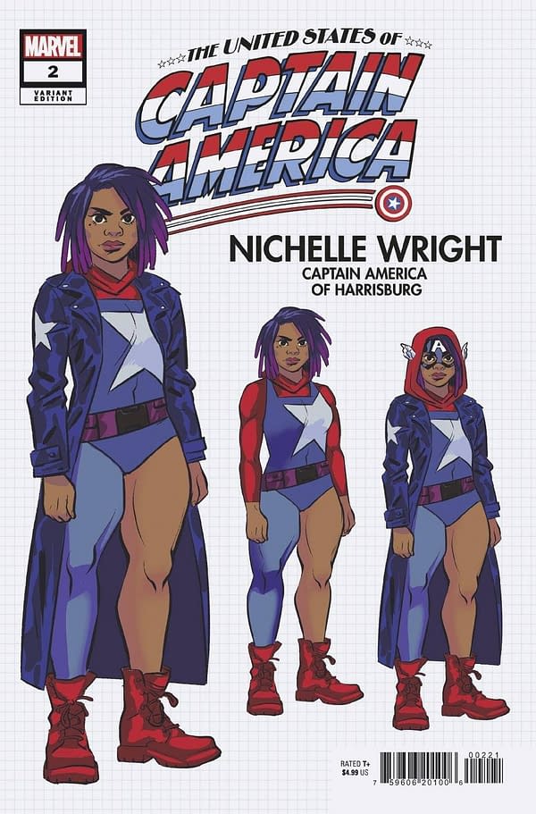 Cover image for MAY210564 UNITED STATES OF CAPTAIN AMERICA #2 (OF 5) BUSTOS DESIGN VAR, by (W) Christopher Cantwell, Mohale Mashigo (A) Dale Eaglesham (A / CA) Natacha Bustos, in stores Wednesday, July 28, 2021 from MARVEL COMICS