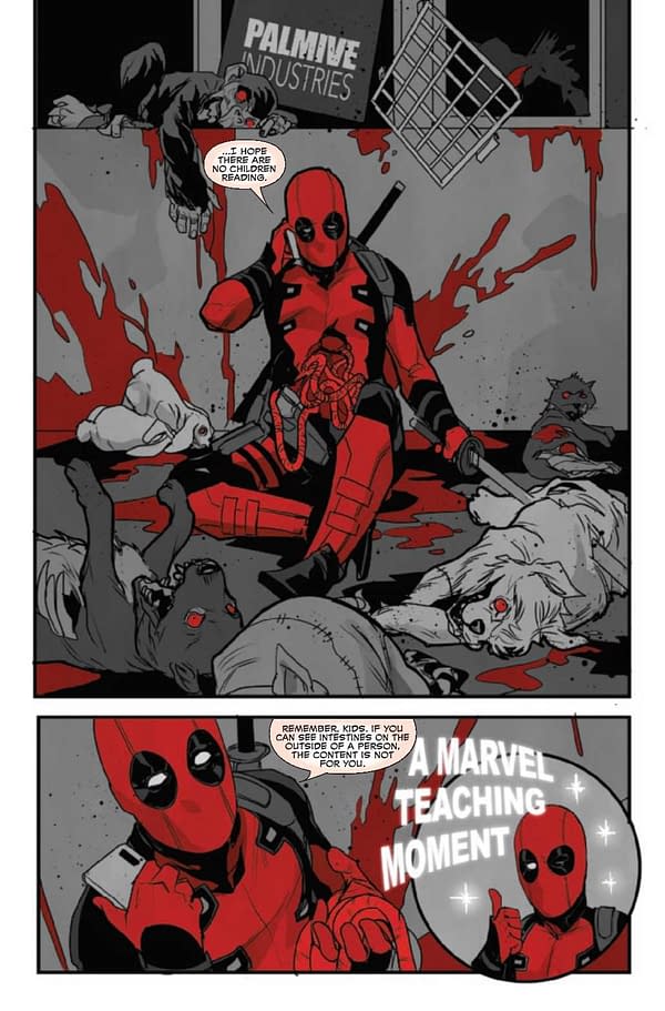 Interior preview page from JUN210567 DEADPOOL BLACK WHITE & BLOOD #1 (OF 5), by (W) Tom Taylor, More (A) James Stokoe, More (CA) Adam Kubert, in stores Wednesday, August 4, 2021 from MARVEL COMICS