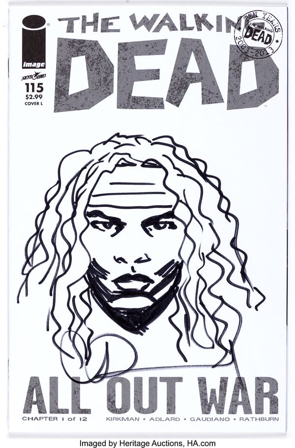 Charlie Adlard The Walking Dead #115 Blank Cover Sketch Variant Michonne Original Art. Credit: Heritage