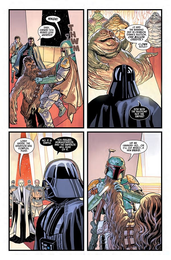 Interior preview page from JUN210731 STAR WARS WAR OF THE BOUNTY HUNTERS #3 (OF 5), by (W) Charles Soule (A) Luke Ross (CA) Steve McNiven, in stores Wednesday, August 18, 2021 from MARVEL COMICS