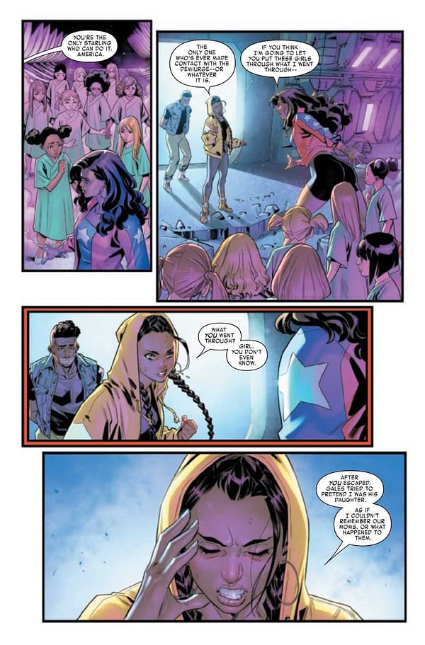 Interior preview page from JUN210699 AMERICA CHAVEZ MADE IN THE USA #5 (OF 5), by (W) Kalinda Vazquez (A) Carlos E. Gomez (CA) Sara Pichelli, in stores Wednesday, August 11, 2021 from MARVEL COMICS
