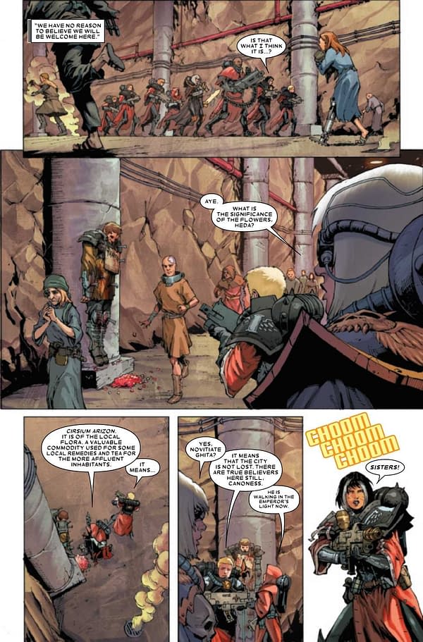 Interior preview page from JUN210564 WARHAMMER 40K SISTERS O BATTLE #1 (OF 5), by (W) Torunn Gronbekk (A) Edgar Salazar (CA) Dave Wilkins, in stores Wednesday, August 18, 2021 from MARVEL COMICS