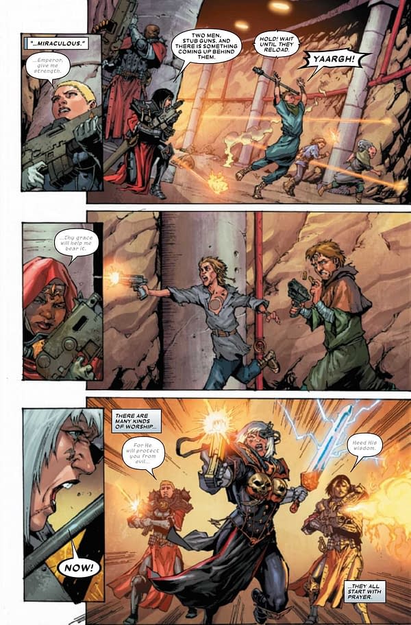 Interior preview page from JUN210564 WARHAMMER 40K SISTERS O BATTLE #1 (OF 5), by (W) Torunn Gronbekk (A) Edgar Salazar (CA) Dave Wilkins, in stores Wednesday, August 18, 2021 from MARVEL COMICS