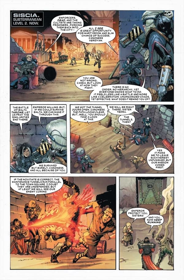 Interior preview page from JUL210631 WARHAMMER 40K SISTERS OF BATTLE #2 (OF 5), by (W) Torunn Gronbekk (A) Edgar Salazar (CA) Dave Wilkins, in stores Wednesday, September 15, 2021 from MARVEL COMICS