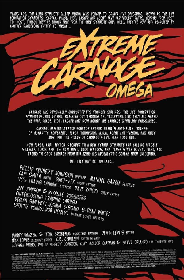 Interior preview page from EXTREME CARNAGE OMEGA #1