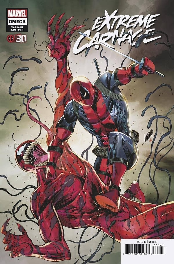 Cover image for EXTREME CARNAGE OMEGA #1 LIEFELD DEADPOOL 30TH VAR