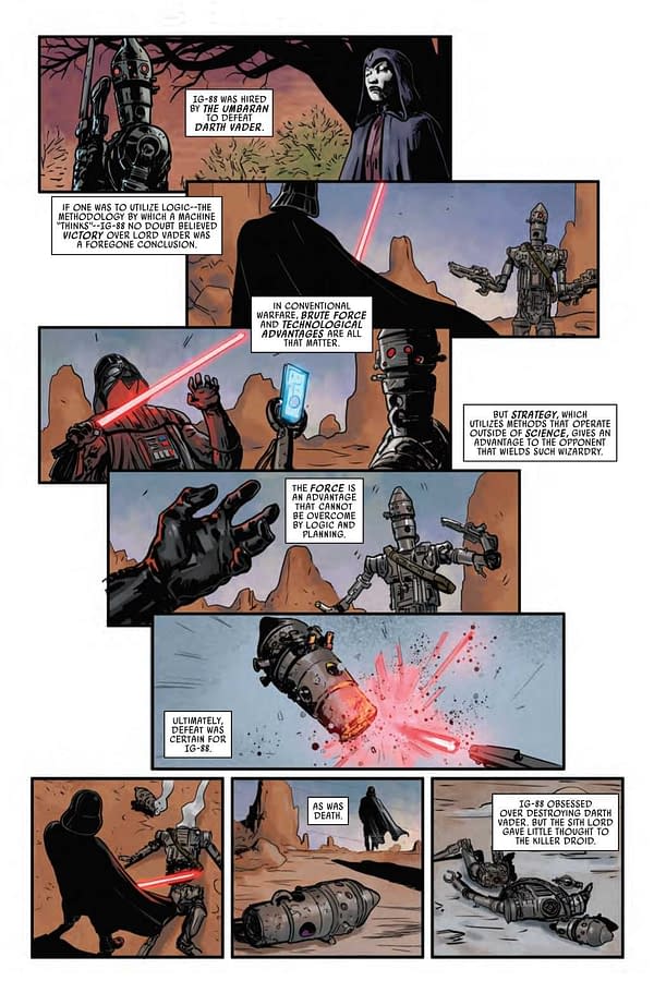Interior preview page from AUG211243 STAR WARS WAR OF THE BOUNTY HUNTERS IG-88 #1, by (W) Woo Chul Lee (A) Guiu Vilanova (CA) Mahmud A. Asrar, in stores Wednesday, October 27, 2021 from MARVEL COMICS