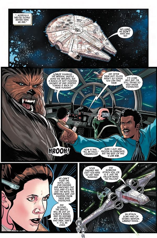 Interior preview page from AUG211236 STAR WARS WAR OF THE BOUNTY HUNTERS #5 (OF 5), by (W) Charles Soule (A) Luke Ross (CA) Steve McNiven, in stores Wednesday, October 13, 2021 from MARVEL COMICS