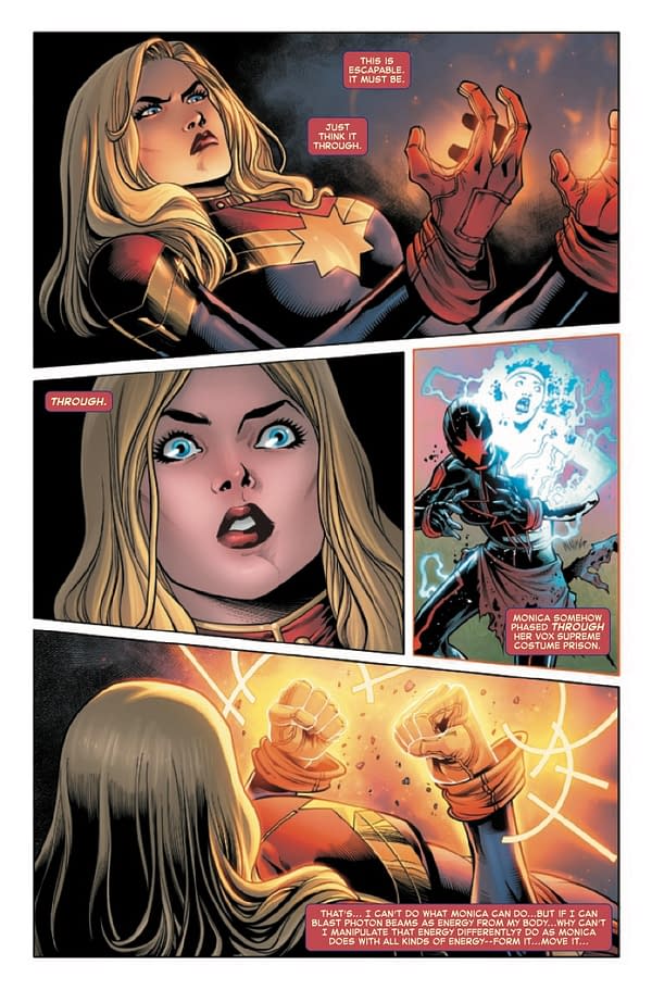 Preview page from Captain Marvel #34, by Kelly Thompson and Sergio Davila, main cover by Iban Coello, in stores Wednesday, 1, 2021 from Marvel