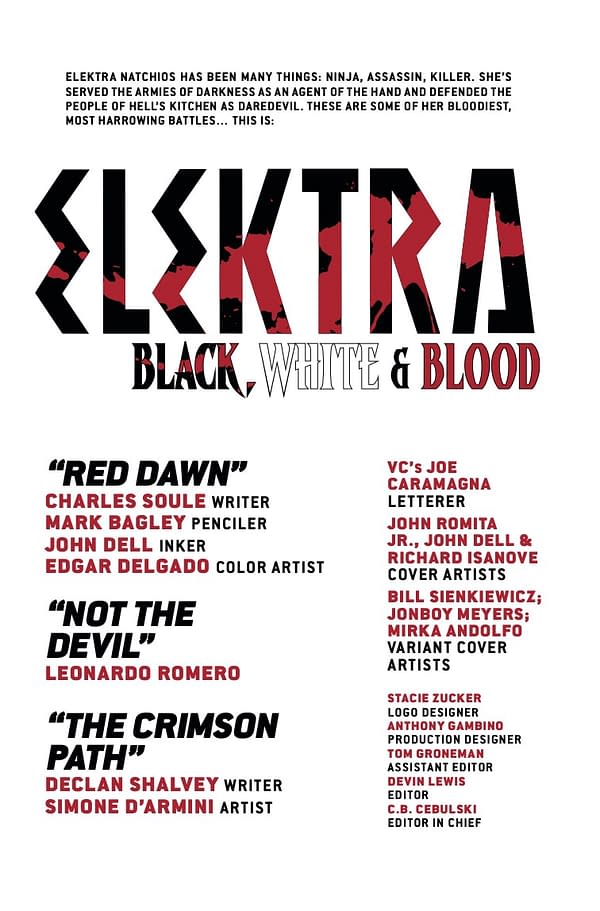 Interior preview page from Elektra: Black, White & Blood #1