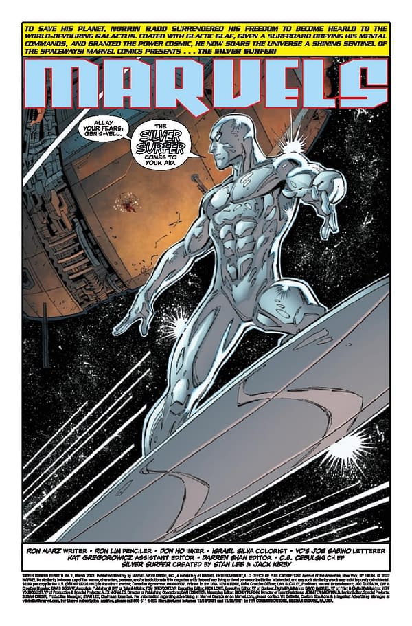 Interior preview page from Silver Surfer: Rebirth #1