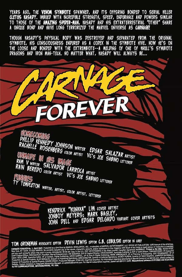 Interior preview page from Carnage Forever #1