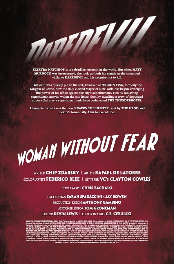 Interior preview page from DAREDEVIL: WOMAN WITHOUT FEAR #3 CHRIS BACHALO COVER