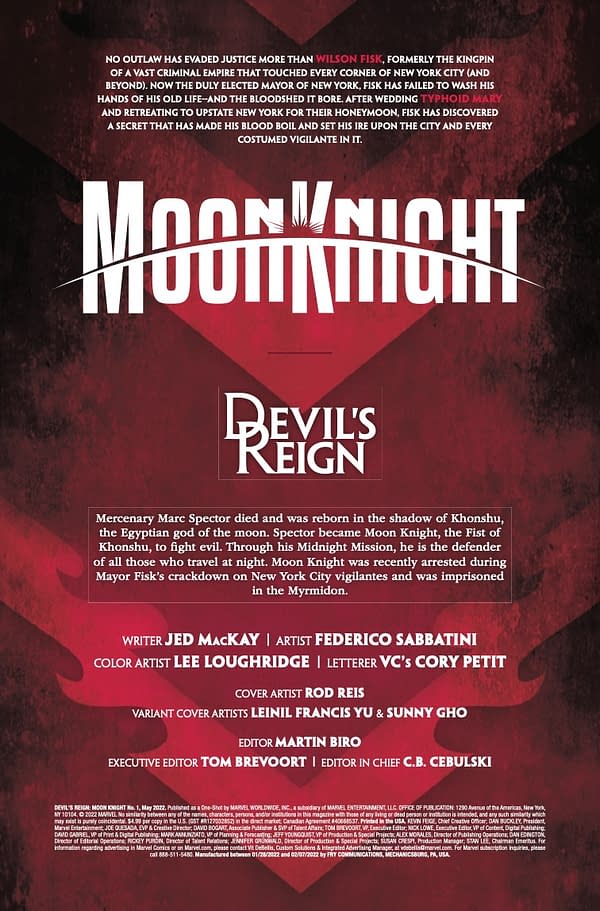 Interior preview page from DEVIL'S REIGN: MOON KNIGHT #1 ROD REIS COVER