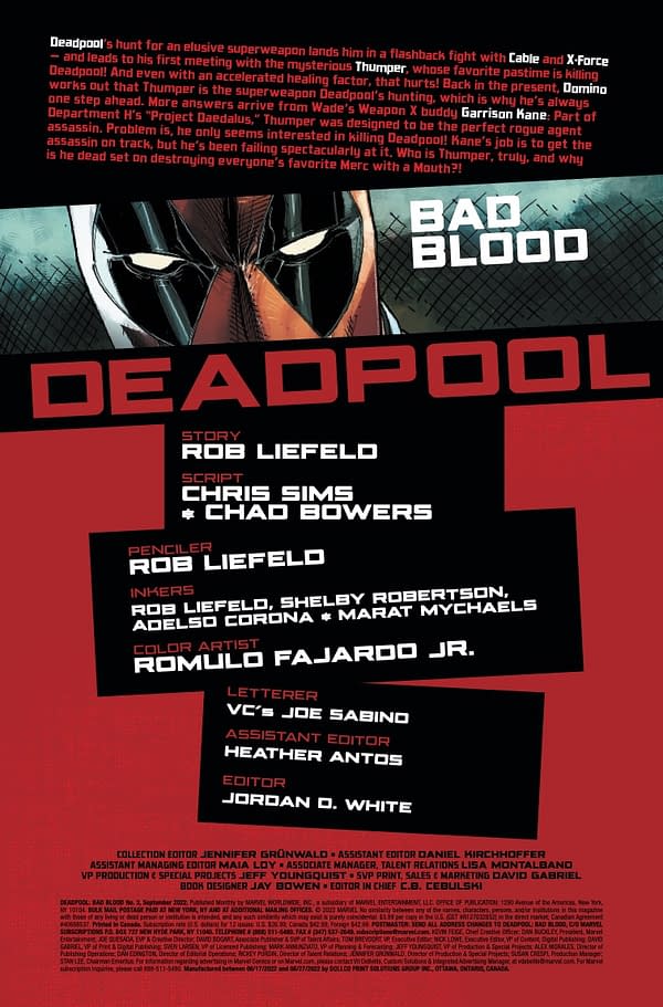 Interior preview page from DEADPOOL: BAD BLOOD #3 ROB LIEFELD COVER
