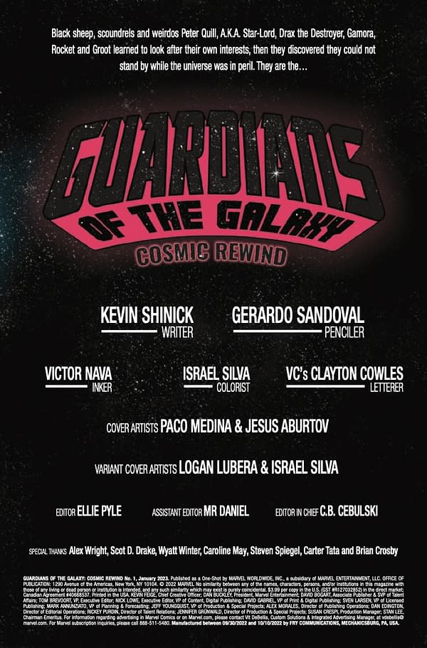Interior preview page from GUARDIANS OF THE GALAXY: COSMIC REWIND #1 PACO MEDINA COVER