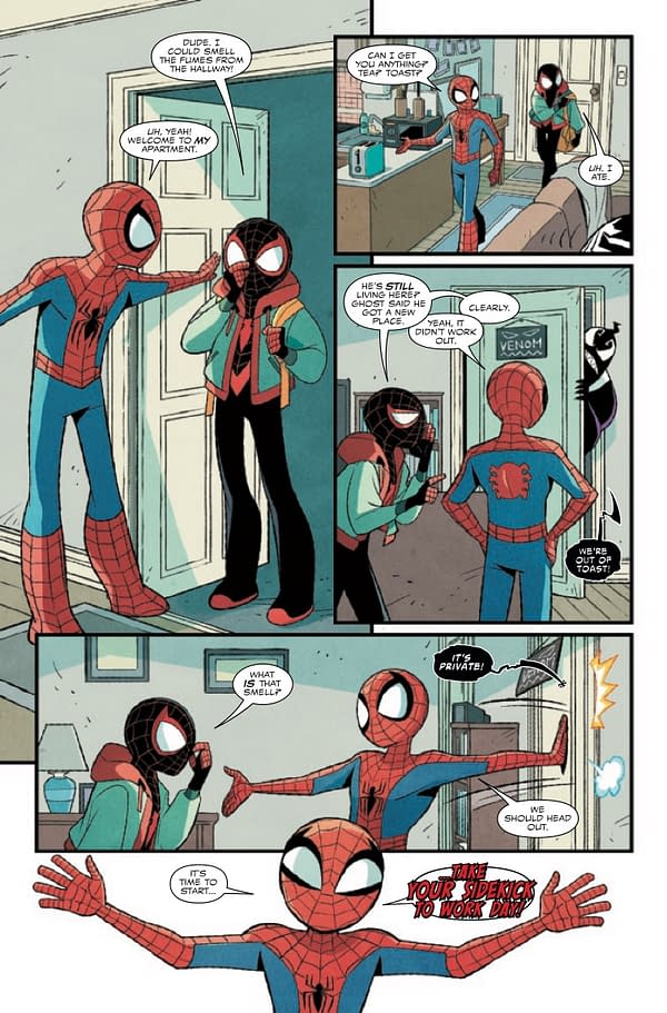 Interior preview page from PETER PARKER & MILES MORALES: SPIDER-MEN - DOUBLE TROUBLE #1 GURIHIRU COVER