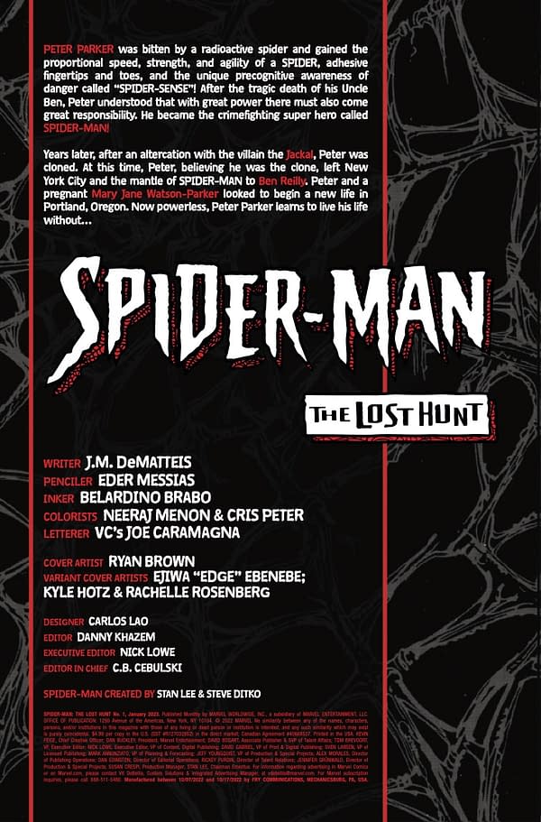 Interior preview page from SPIDER-MAN: THE LOST HUNT #1 RYAN BROWN COVER